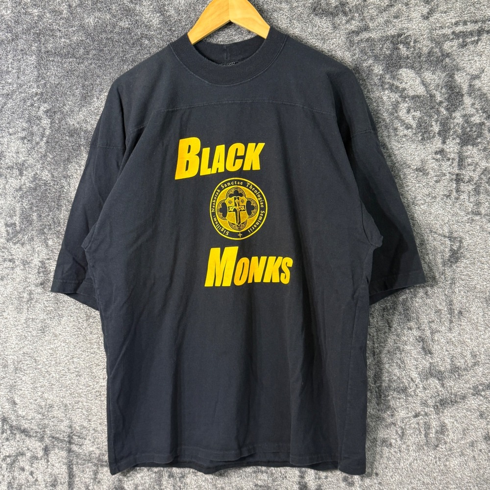 Vintage 90s Black Monks T-shirt XL Black Jersey Style Nashotah House